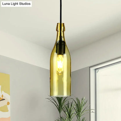 Vintage Wine Bottle Glass Pendant Light - Stylish Restaurant Ceiling Fixture in Red/Yellow