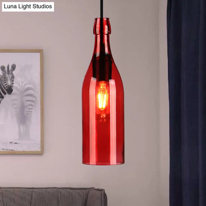 Vintage Wine Bottle Glass Pendant Light - Stylish Restaurant Ceiling Fixture in Red/Yellow