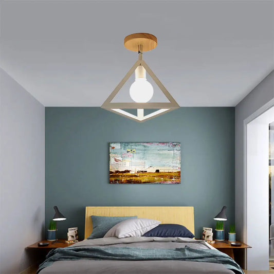 DecorBites™ DecorBites™ Vintage Wire Cage Semi Flush with Triangle Shade in Black/White