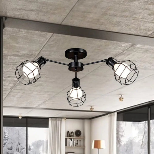 DecorBites™ DecorBites™ Vintage Wire Framed Metal Ceiling Lights with Adjustable Heads for Bedroom - Available in 3/5/8 Heads and Black Finish