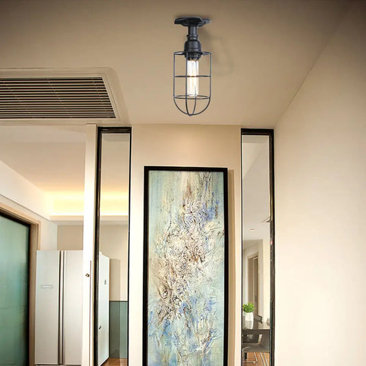 DecorBites™ DecorBites™ Vintage Wire Guard Ceiling Light for Corridors - Black/Bronze Semi-Flush Mount with 1 Bulb