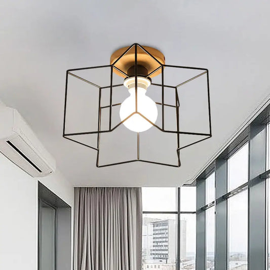 DecorBites™ DecorBites™ Vintage Wire Guard Ceiling Light with Star Shaped 4 Lights in Black/White