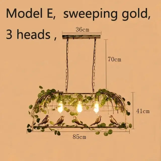 Vintage wrought iron bird cage chandelier with sweeping gold three-head pendant light and rustic wooden frame decorbites bird cage