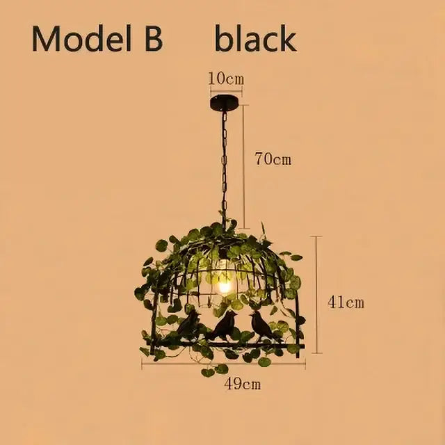 Black metal bird cage chandelier with green vines and three bird silhouettes vintage wrought iron decorbites bird cage