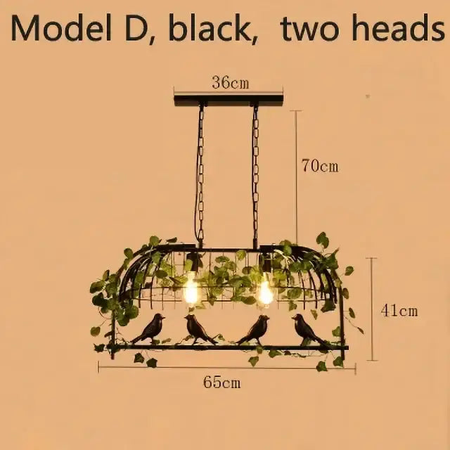 Black metal bird cage chandelier with ivy vines and four perched birds vintage wrought iron decorbites bird cage