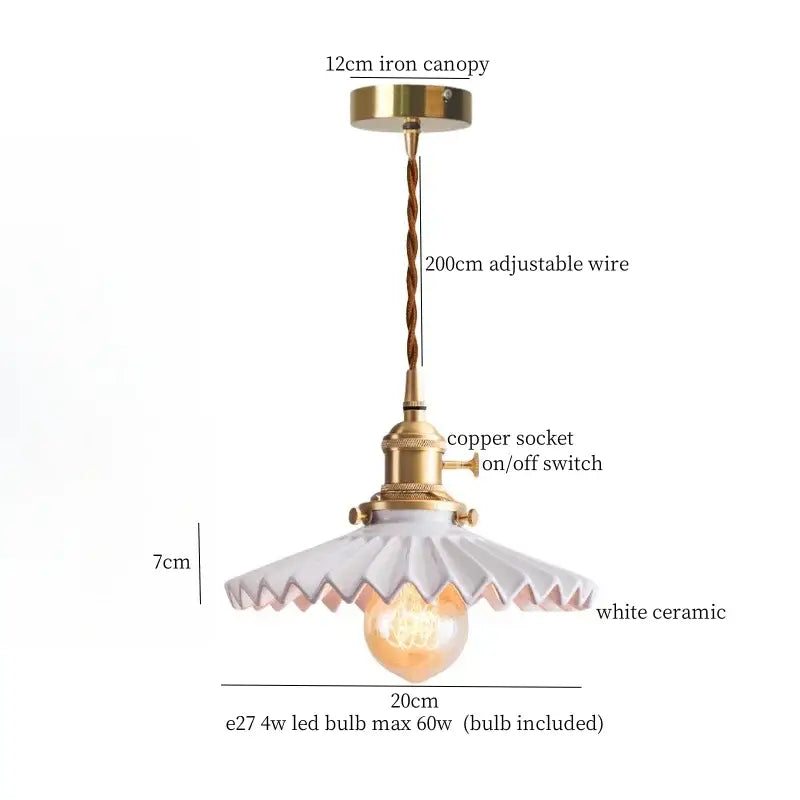 Vintage yellow ribbed glass led pendant lights with brass iron canopy and ceramic led pendant shade for kitchen dining room