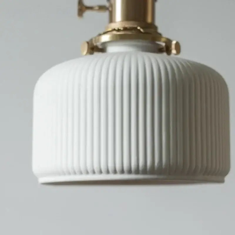 White ribbed ceramic led pendant light with brass metal fixture for kitchen dining room vintage yellow style pendant lights