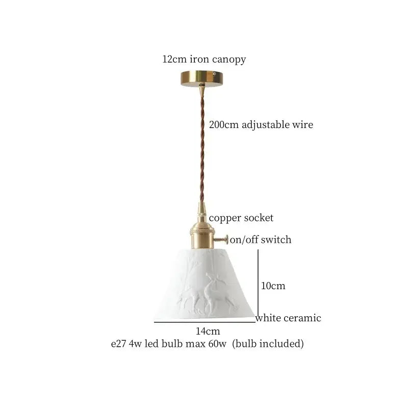 White ceramic led pendant light with textured sculpted design and brass accents for kitchen dining room pendant lights