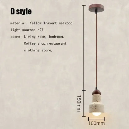 Rustic yellow travertine and wood pendant light with e27 socket for dining room decorbites elegant wabi sabi decor