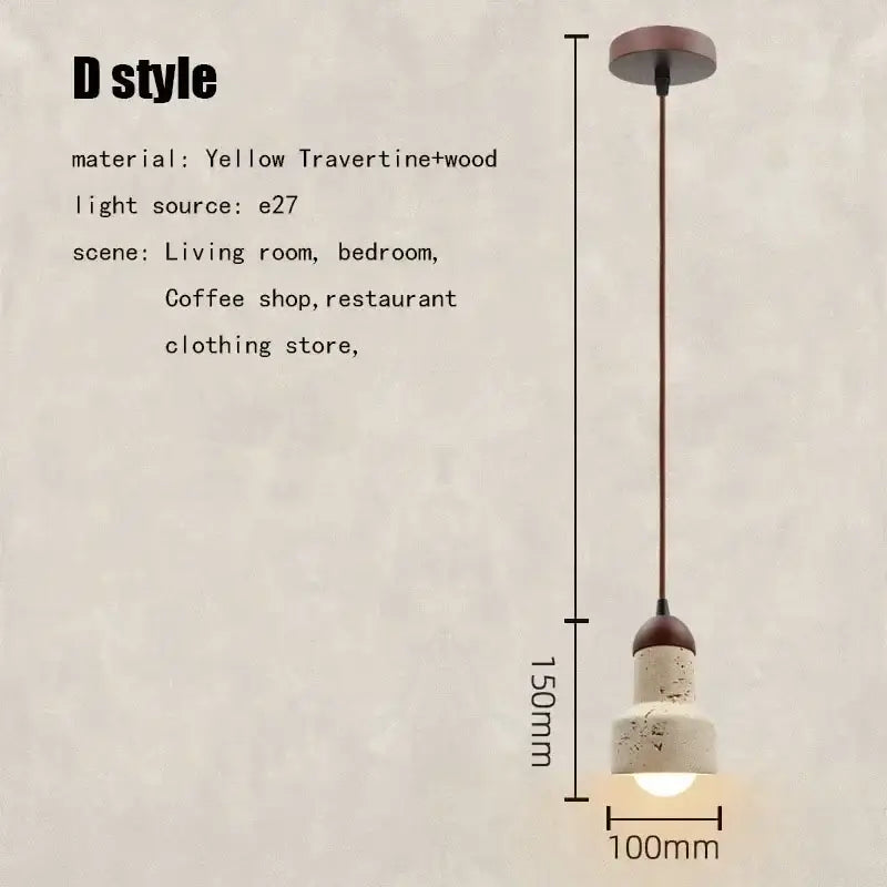 Rustic yellow travertine and wood pendant light with e27 socket for dining room decorbites elegant wabi sabi decor