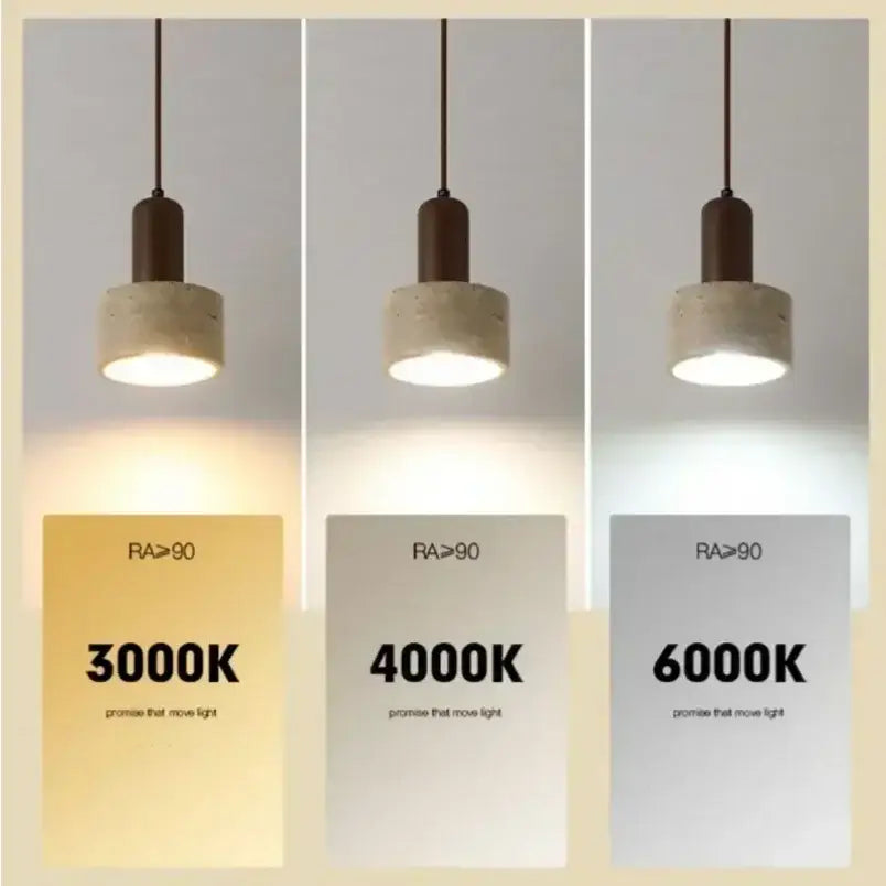 Concrete pendant light with dark brown cylindrical top and textured beige shade for decorbites elegant wabi dining room decor