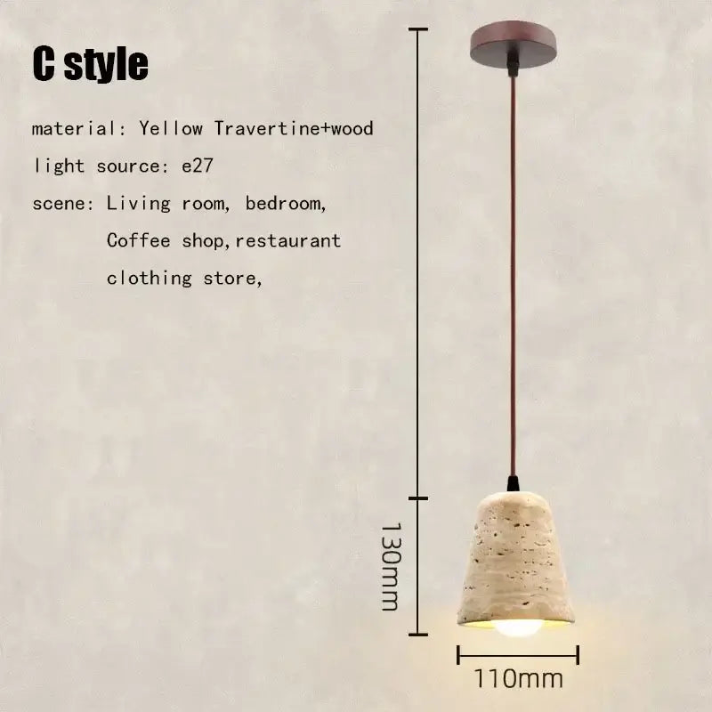 Yellow travertine and wood cone pendant light with warm textured shade for decorbites elegant wabi dining room decor