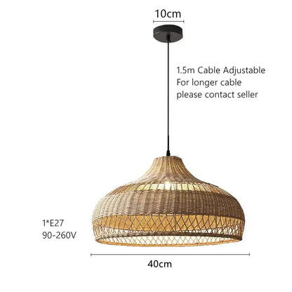 Wabi sabi beige bamboo rattan pendant light with adjustable cable designed for e27 bulbs ideal for dining room decorbites bamboo rattan pendant