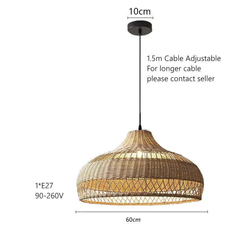 Wabi sabi beige bamboo rattan pendant light with intricate lattice design for dining room decorbites bamboo rattan pendant