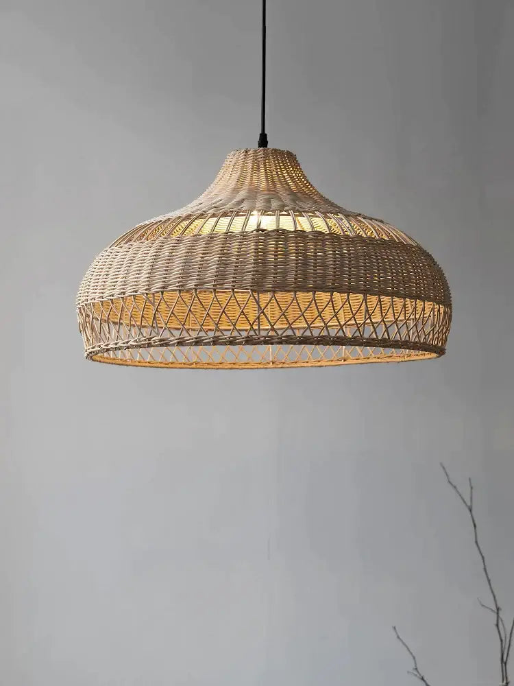 Wabi sabi beige bamboo rattan pendant light with intricate geometric patterns for dining room decorbites bamboo rattan pendant
