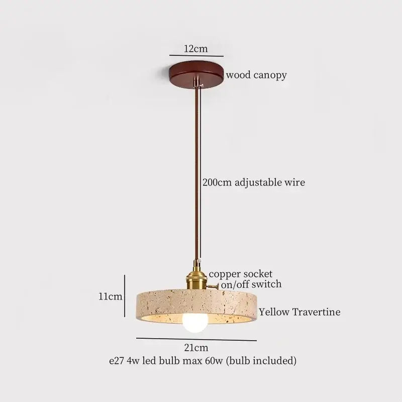 Yellow travertine cement pendant light with bronze wood canopy and adjustable copper wire for dining room decorbites cement pendant