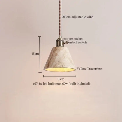 Cone-shaped warm-toned pendant lights with led yellow travertine shade and copper socket for dining room decorbites led yellow