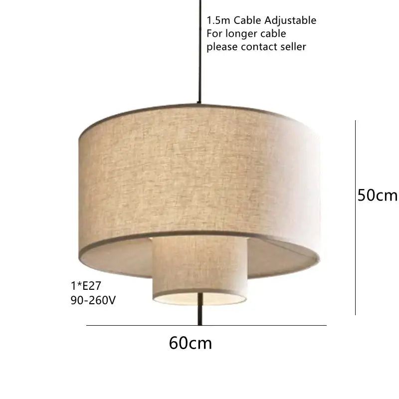 Beige linen-textured double-tier pendant lamps with 1.5m adjustable cable and e27 socket for bohemia wabi sabi decorbites bohemia wabi