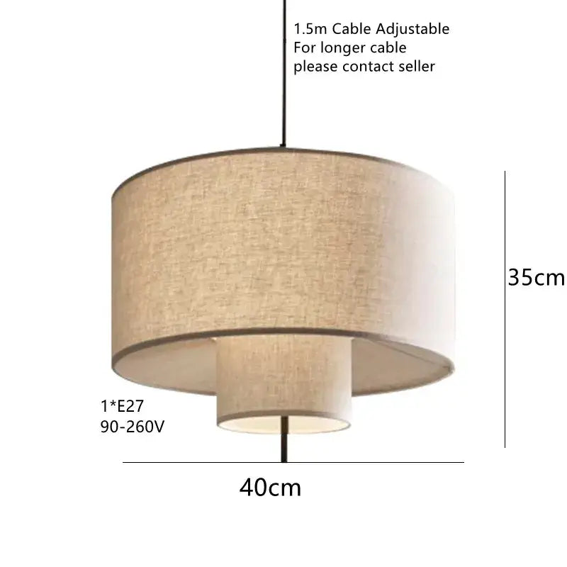 Beige linen two-tier pendant lamp with 1.5m adjustable cable and e27 socket for bohemia wabi sabi decorbites bohemia wabi