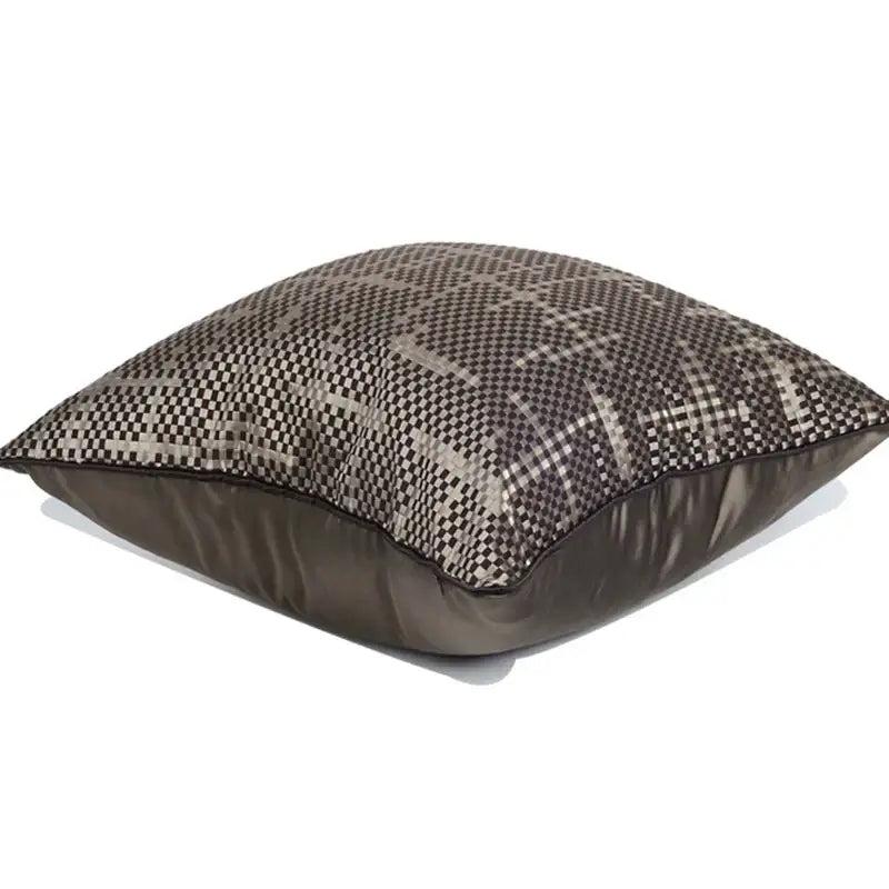 Wabi sabi black and silver pillow cover with brown geometric random woven texture and smooth dark brown edges for decorbites decor