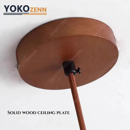 Copper-finished solid wood ceiling plate with black screw and braided cord for wabi-sabi pendant light travertine stone 15cm x 11cm