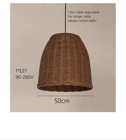 Brown woven wicker pendant lamp with 50cm diameter and e27 socket decorbites handmade rattan seaside decor