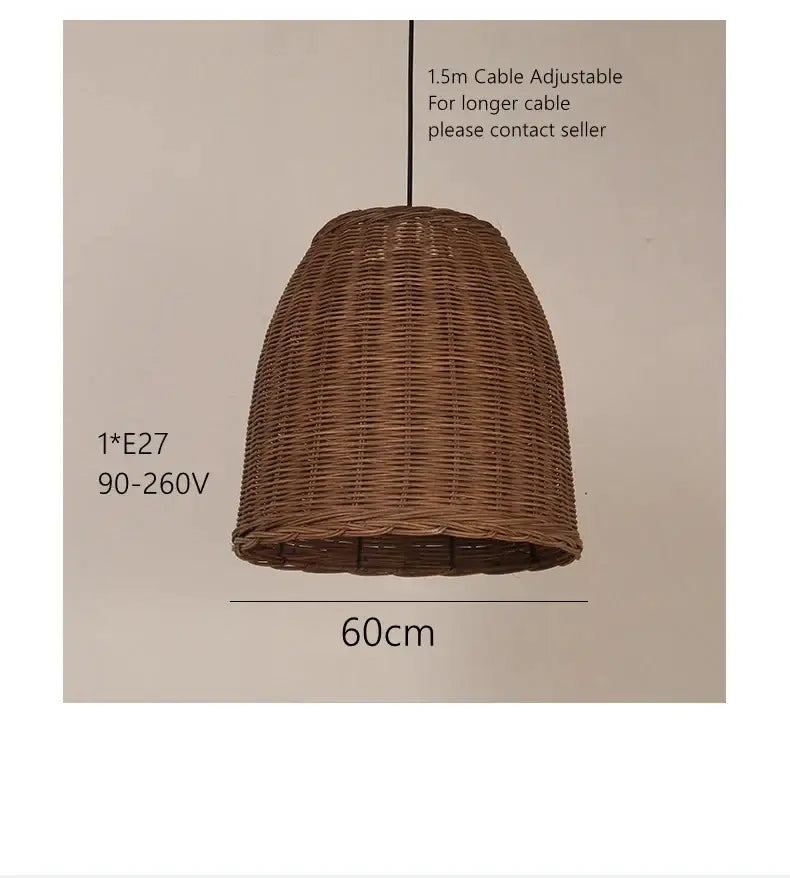 Wabi sabi brown handmade rattan seaside pendant lamp with 60cm diameter and adjustable 1.5m cable by decorbites handmade rattan