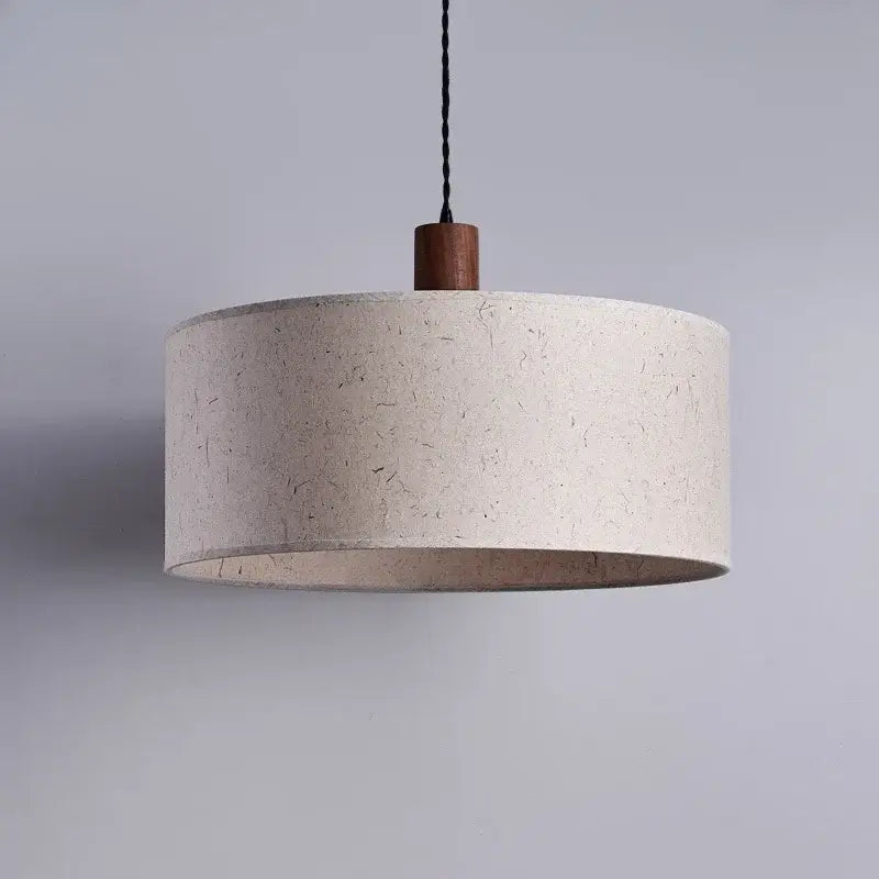 Beige decorbites cream wabi-sabi chandelier lamp with textured paper finish and wooden top for bedroom decor