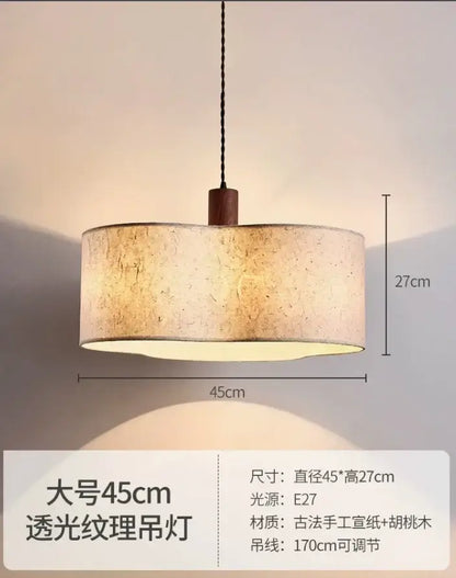 Warm-toned decorbites cream wabi-sabi chandelier lamp with textured handmade paper shade and wooden top for bedroom decor
