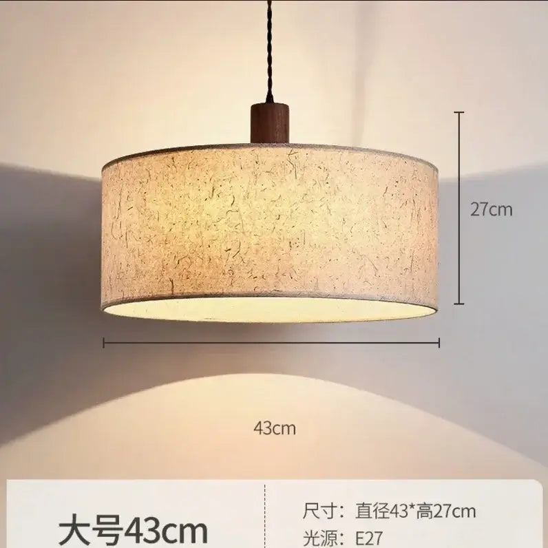 Warm-toned decorbites cream wabi-sabi chandelier lamp with beige fabric shade and dark wood ceiling fixture pendant light