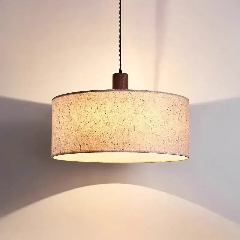 Warm-toned decorbites cream wabi-sabi chandelier lamp with beige fabric shade and dark wood accent for bedroom decor