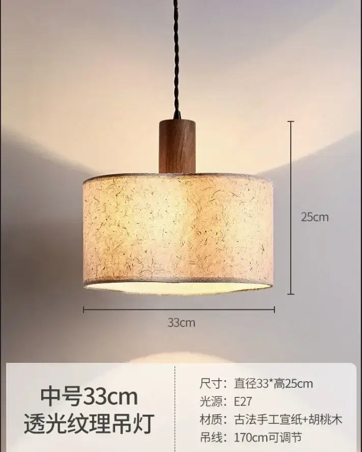 Decorbites cream wabi-sabi chandelier lamp with textured handmade paper shade and wooden top pendant light decorbites cream