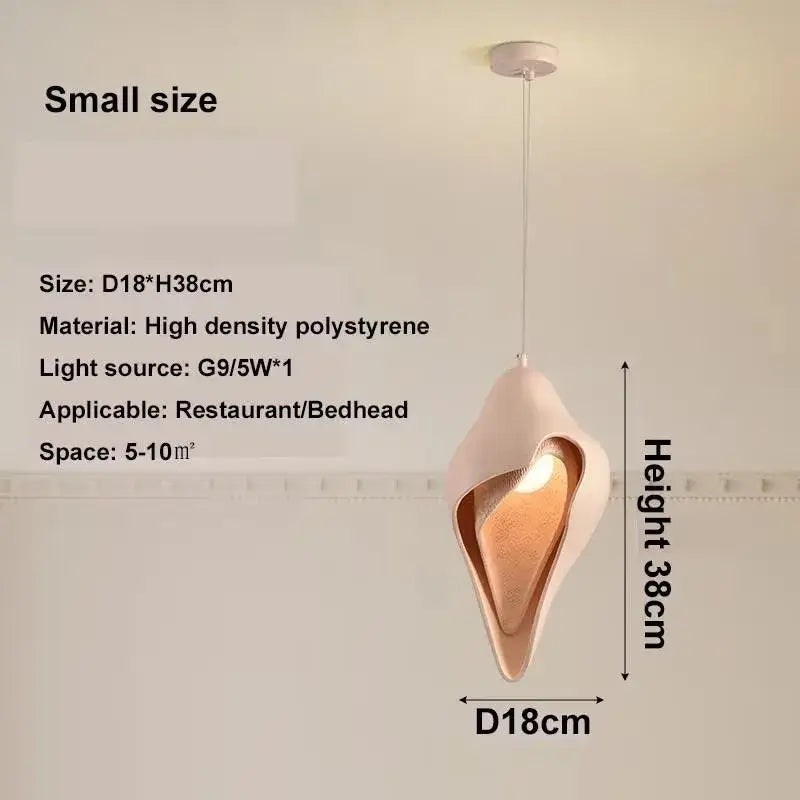 Wabi sabi cream gypsum pendant lamp shell design in blush pink with warm glow pendant light for living room use