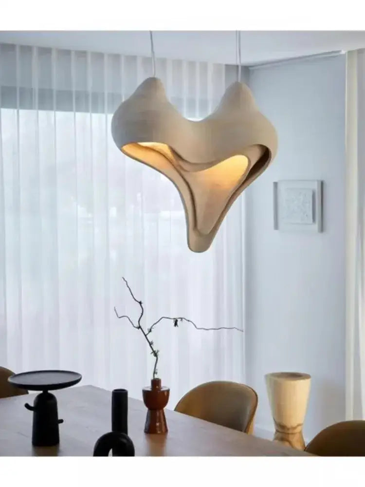 Wabi sabi cream gypsum pendant lamp with smooth organic form and warm glow for living room pendant light