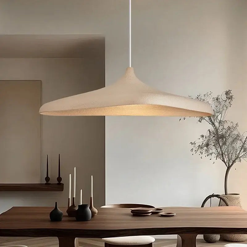 Cream-colored wabi sabi pendant light with textured high polymer shade for dining room lighting up to square meters