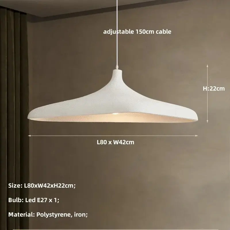 Wabi sabi cream pendant light with high polymer flared design in polystyrene and iron for dining room lighting