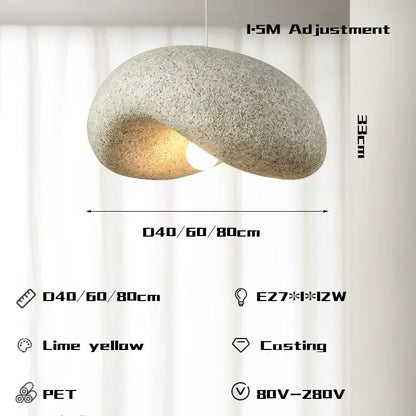 Gray stone-textured wabi sabi cream style led chandelier with warm glow and adjustable dimensions for living room decorbites cream style