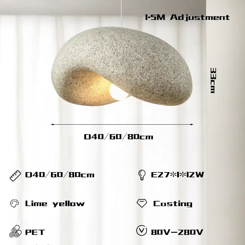 Gray stone-textured wabi sabi cream style led chandelier with warm glow and adjustable dimensions for living room decorbites cream style