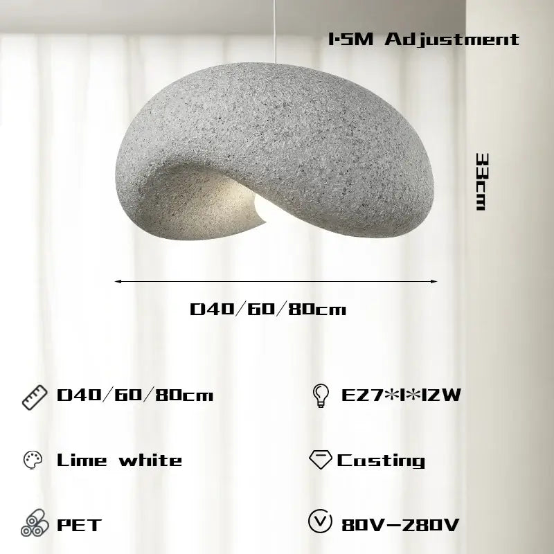 Gray textured stone-like pendant light with smooth curved design in decorbites cream style led chandelier for living room decor