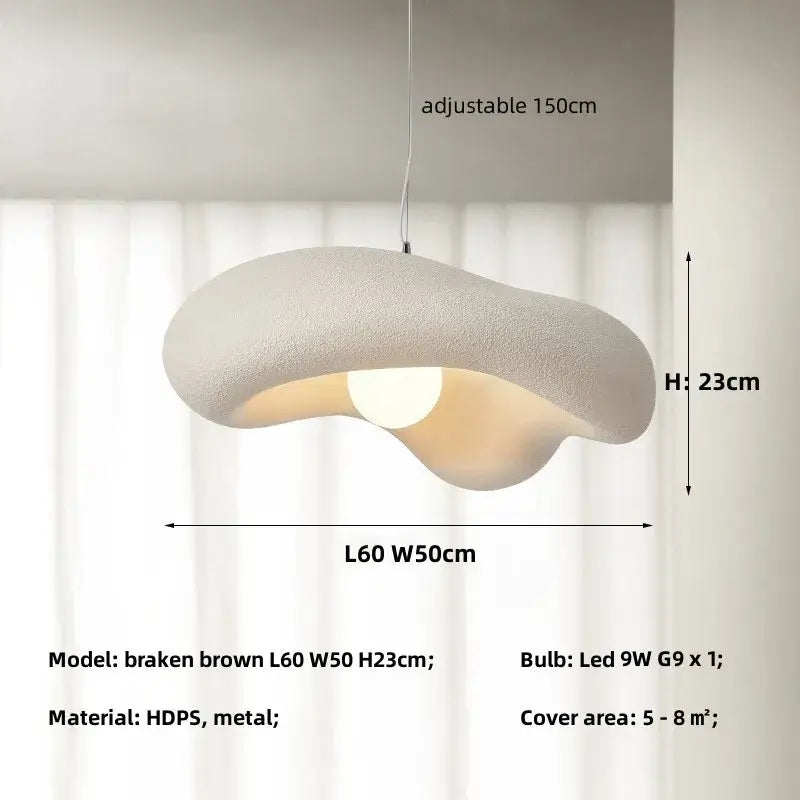 Wabi sabi creamy white cloud led pendant light with textured off-white hdps and metal shade for bedroom lighting