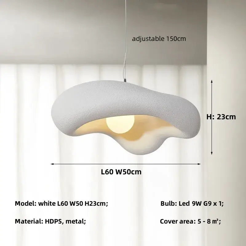 A modern creamy white wabi sabi led pendant light with textured hdps and metal for bedroom hanging illumination