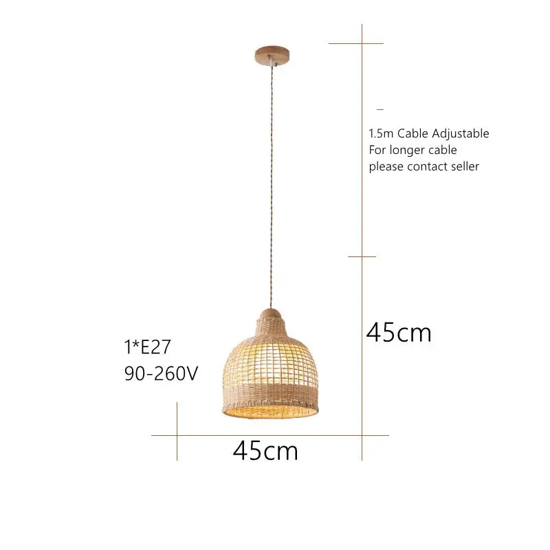 A woven rattan decorbites bamboo pendant lamp in natural beige with 1.5m adjustable cable for dining room island