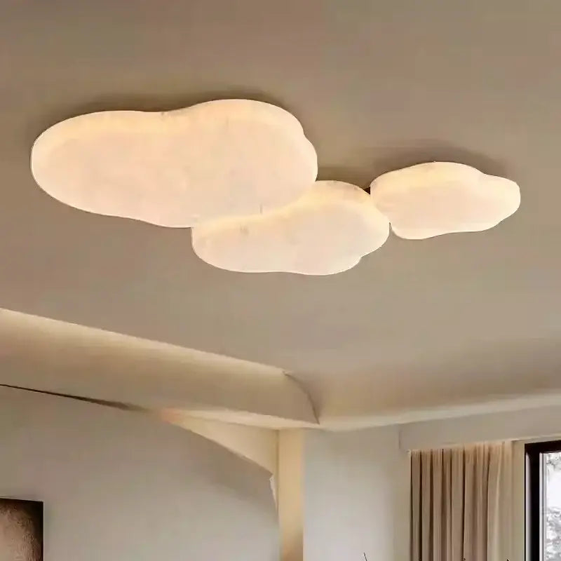 Soft off-white wabi-sabi french cream silk ceiling light with cloud shape and smooth matte finish for bedroom decorbites french cream