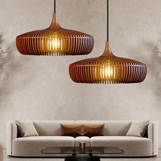 Wabi-Sabi Hollowed Wood Pendant Light in Brown - Decorbites