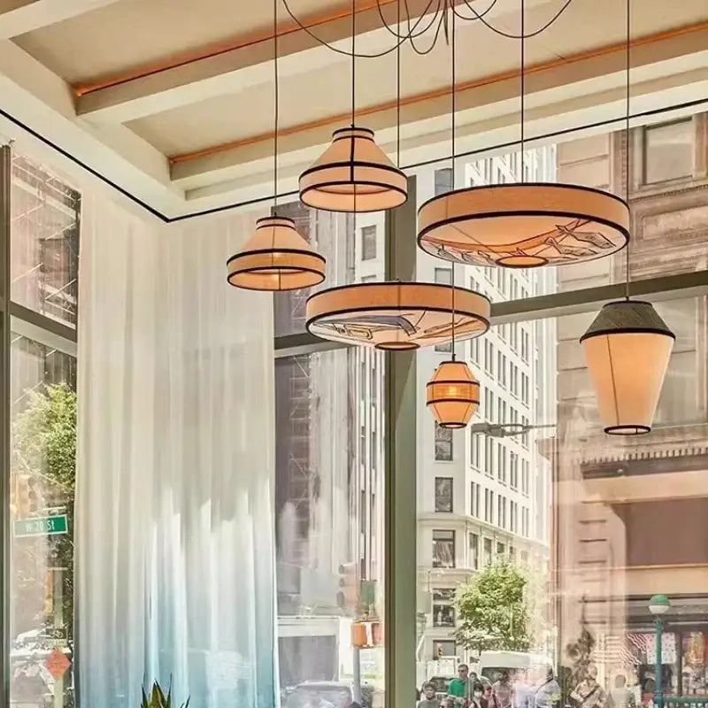 Warm-toned wabi sabi pendant lamp with geometric shapes and subtle patterns for dining room decorbites colored wabi