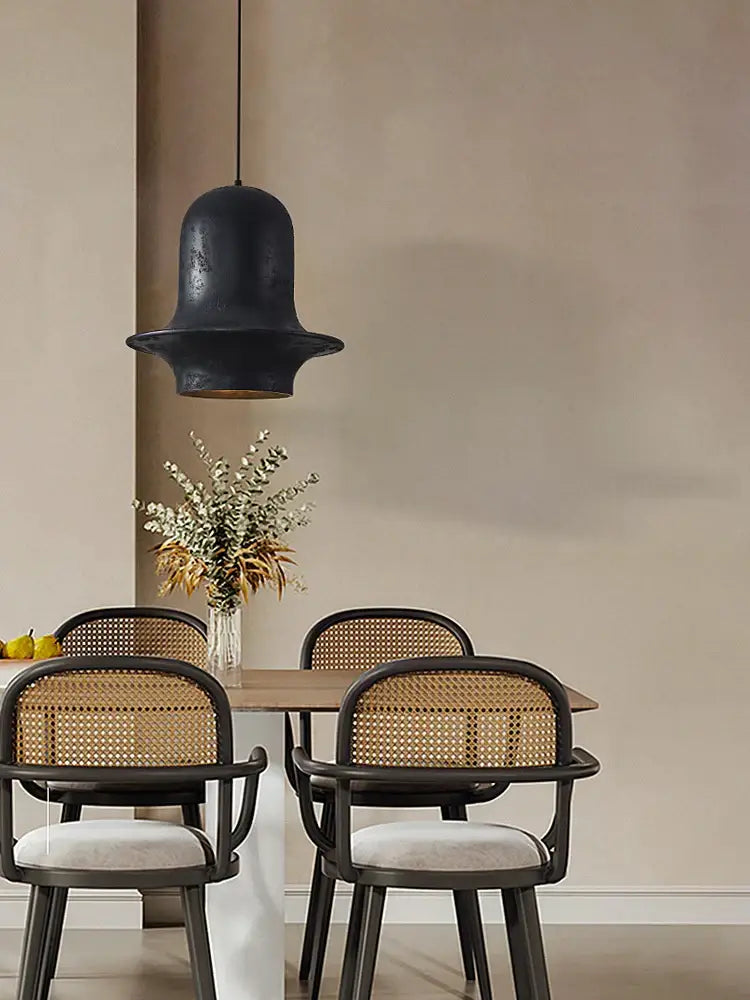 Black bell-shaped matte finish pendant light from decorbites black wabi-sabi industrial chandelier for dining room decor
