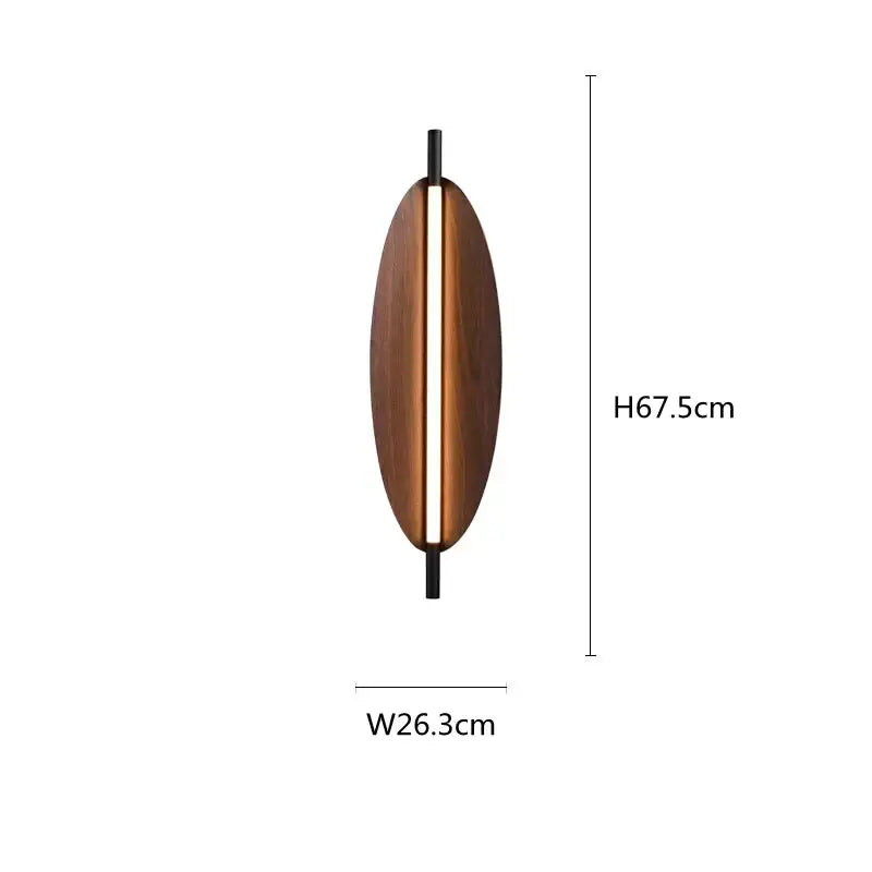 Modern oval wall sconce led wabi sabi with warm wood finish and sleek black metal accents for amber glow lighting