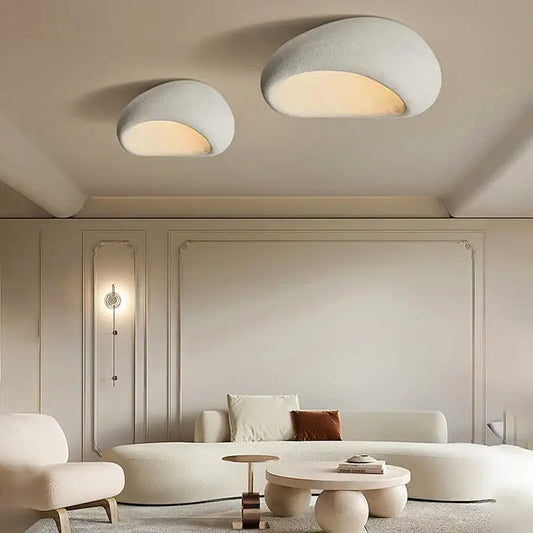 Two modern matte cream ceiling chandelier lights with a soft glow for bedroom ceiling chandelier lighting