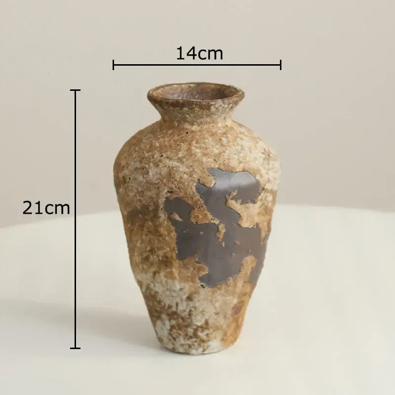 Wabi-sabi rustic brown decorbites ceramic vase with textured earthy surface and dark gray patches for living room decor