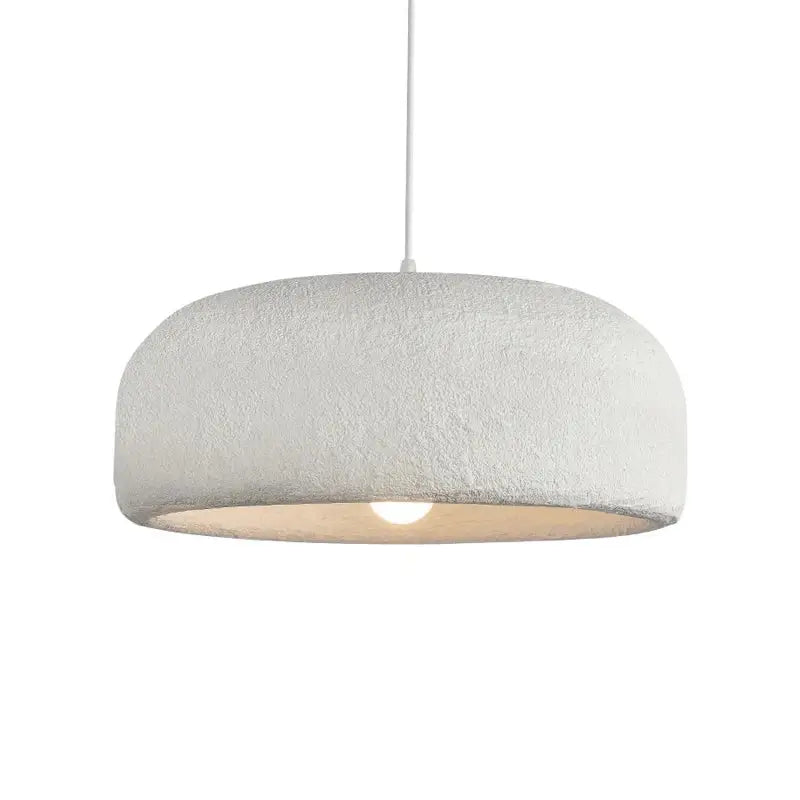 Wabi sabi textured white ceramic led pendant light with matte finish and curved dome shape for dining room